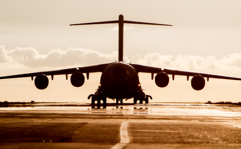 aereospace products testing with military bomber on tarmac